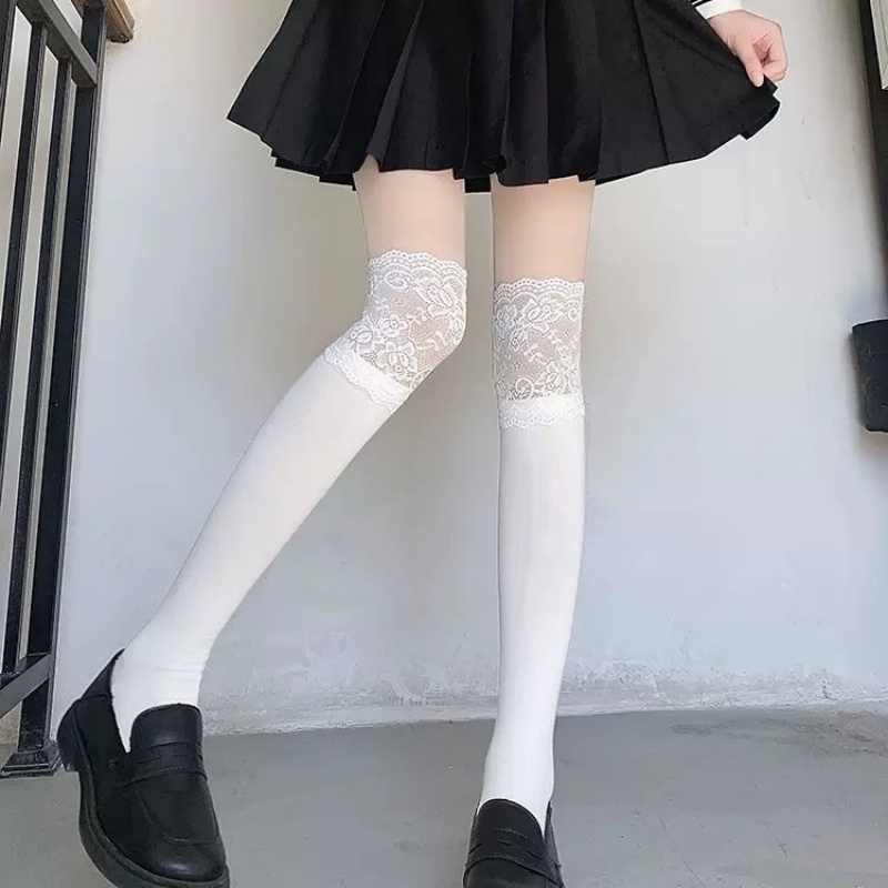 Boot Sock Slouchy - Весенне-осенние белые кружевные носки с рюшами