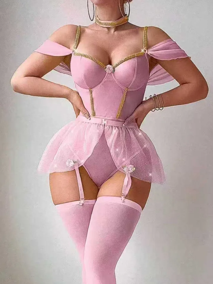 Fishnet Stocking Women - Сексуальные глянцевые боди с пышными рукавами